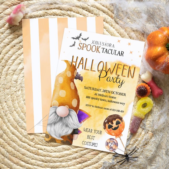 Fun orange gnome spooktacular kids halloween party invitation (Creator Uploaded)