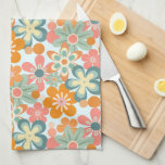 Fun Orange Green Pink Retro Flower Pattern Tea Towel<br><div class="desc">Bring a bit of fun and colour to your oven door with this cheerful retro flower pattern kitchen towel. This design features the colours of pink,  green,  and orange on a very pale blue background.</div>