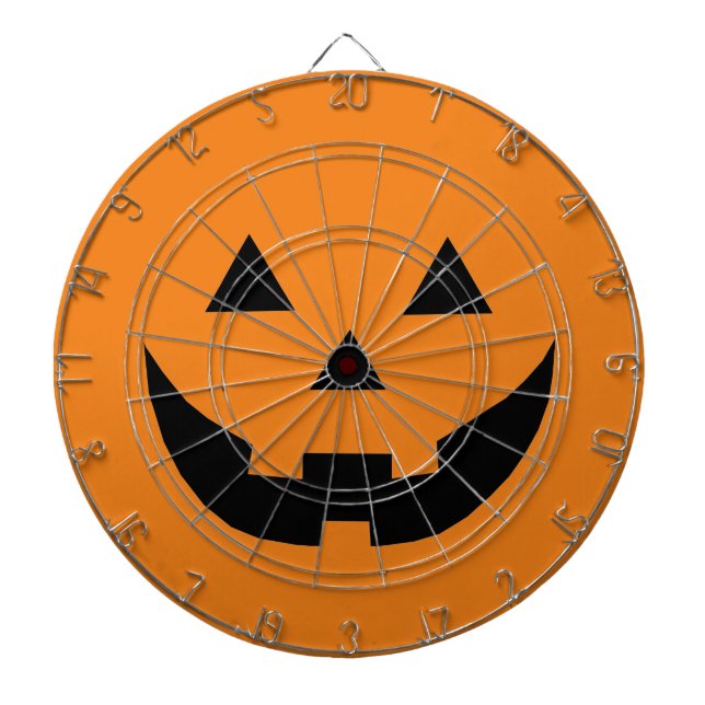 Fun orange Jack o lantern pumpkin face Halloween Dartboard (Front)