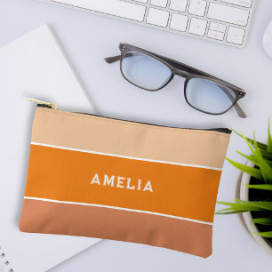 Fun orange stripe varsity monogram accessory pouch