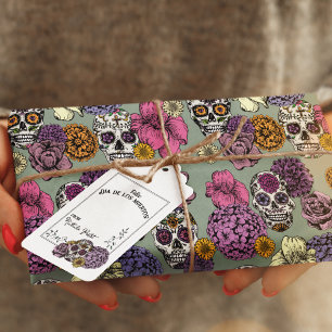 Fun Orange Sugar Skull Feliz Dia de los Muertos Gift Tags