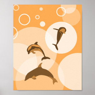 Fun Orange Wave Jumping Dolphins  Poster