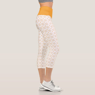 Fun Orange White Hand Drawn Smile Face Sun Capri Leggings