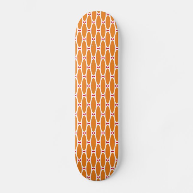 Fun Orange White Red Tiled Geometric Art Pattern Skateboard (Front)