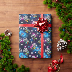 Fun "Out of This World" Space Koala Birthday Wrapping Paper