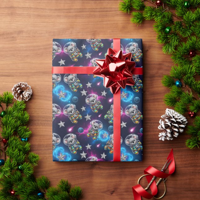 Fun "Out of This World" Space Koala Birthday Wrapping Paper (Holiday Gift)