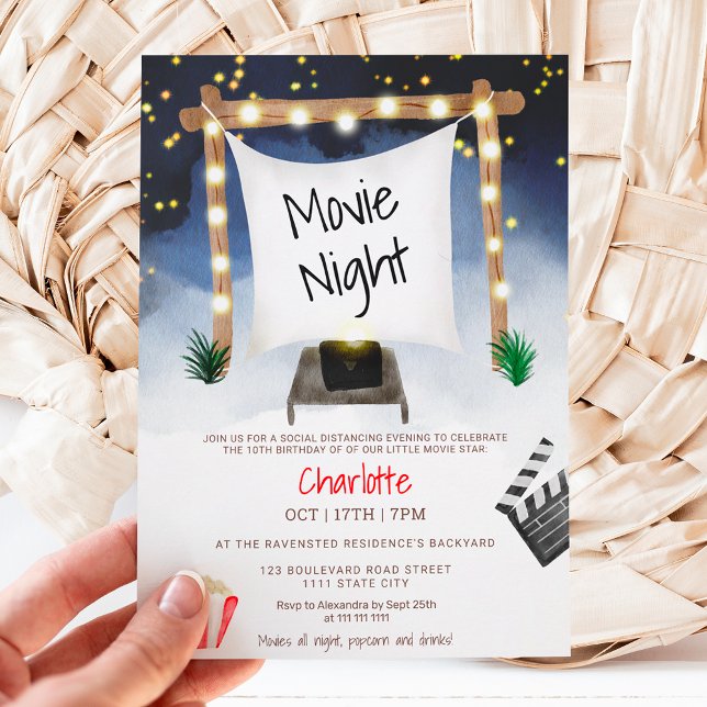 Fun outdoor backyard movie night kids birthday invitation (Creator Uploaded)