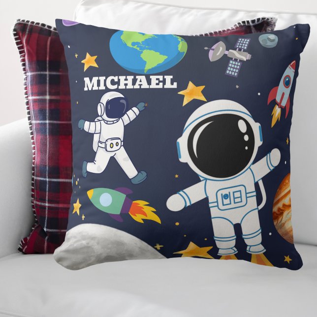 Fun Outer Space Astronaut,Cute Kids First Birthday Cushion (Creator Uploaded)
