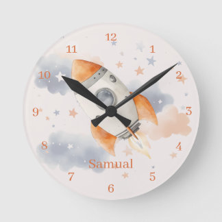 Fun Outerspace Rocket Child's Wall Clock