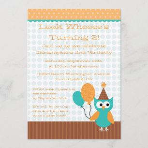 Fun owl holding balloons birthday party invitation