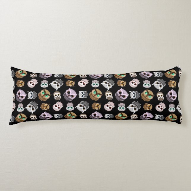 Fun Owl Pattern on Black Background Body Cushion (Front)