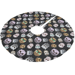 Fun Owl Pattern on Black Background Brushed Polyester Tree Skirt