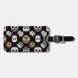 Fun Owl Pattern on Black Background Luggage Tag