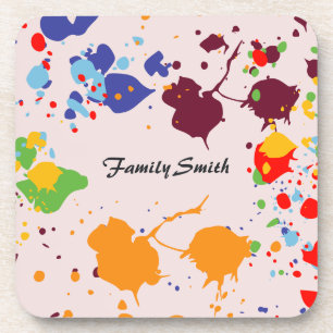 Fun Paint Drips Colourful Spring Family Name Coaster