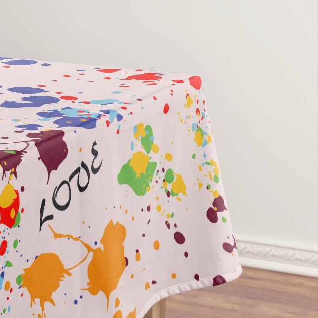 Fun Paint Drips Colourful Spring Love Tablecloth (In Situ)