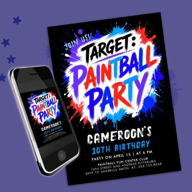 Fun Paintball Blue Red Paint Spray Graffiti   Invitation (Creator Uploaded)