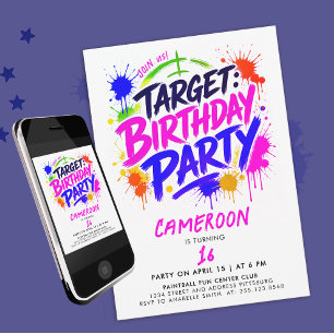 Fun Paintball Hot Pink Spray Paint Target Girls Invitation