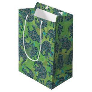 Fun Paisley Elephants Jungle Green Leaves Gift Bag