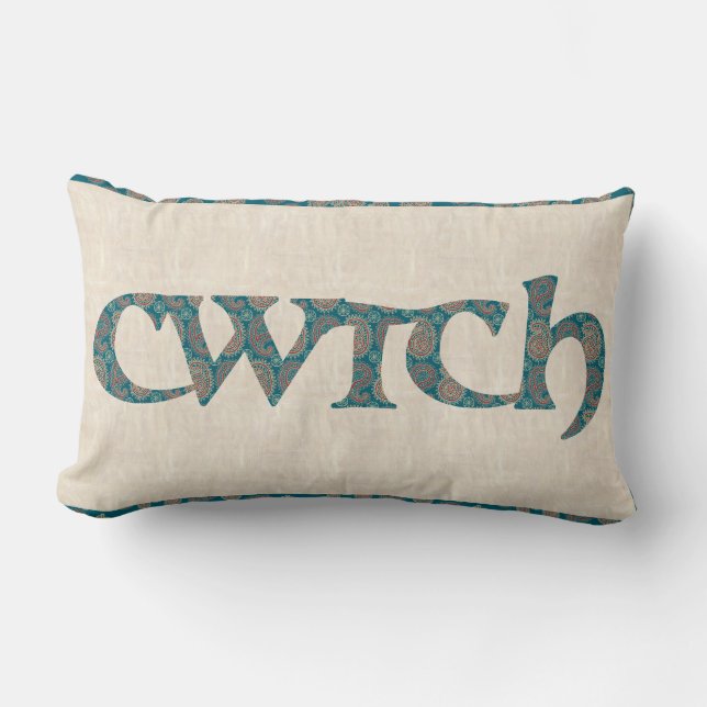 Fun Paisley Lumbar Pillow, Welsh Cwtch Cushion (Front)