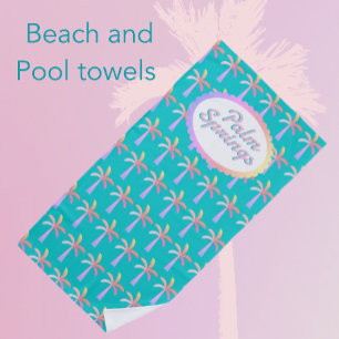 Fun Palm Springs Tropical Turquoise Palm Tree  Beach Towel
