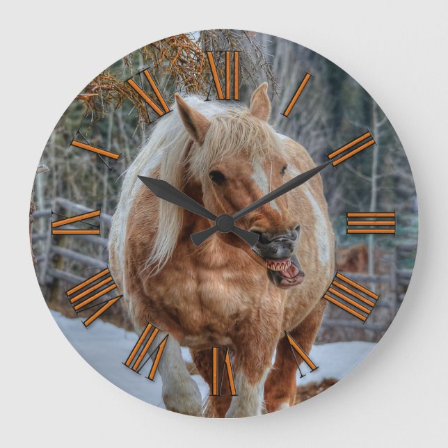Fun Palomino Paint Ranch Horse Animal-lover Photo Large Clock (Front)