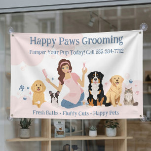 Fun Pampered Pet Dog Groomer Professional Stylist Banner
