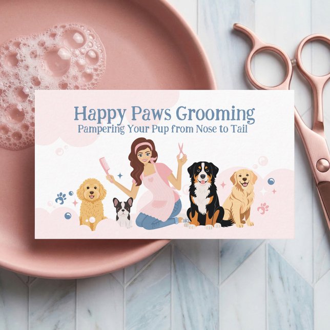 Fun Pampered Pet Dog Groomer Professional Stylist  Business Card (Fun Pampered Pet Dog Groomer Professional Stylist Business Card)