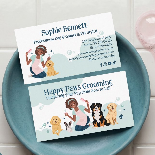 Fun Pampered Pet Dog Groomer Professional Stylist  Business Card (Fun Pampered Pet Dog Groomer Professional Stylist Business Card)