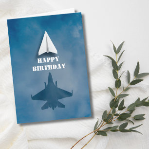 Fun Paper Aeroplane and Jet Fighter Shadow,Birthda Card