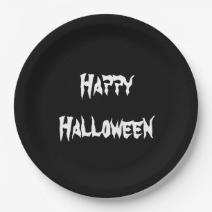 Fun Party Black Happy Halloween Paper Plate