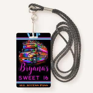 Fun Party Bus Bright Glowing Lights VIP Pass ID Badge