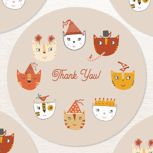 Fun Party Cat Thank You Classic Round Sticker