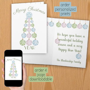 Fun Pastel Christmas Tree Ornaments Personalised Card