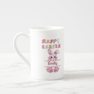 Fun Pastel Colour Easter Bunny Personalise Name Bone China Mug