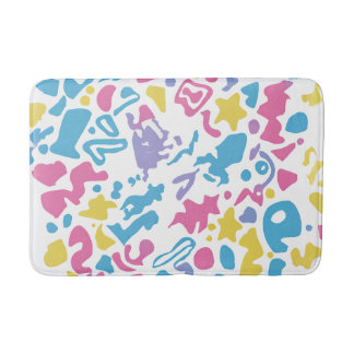 Fun pastel colourful vibrant shapes bath mat