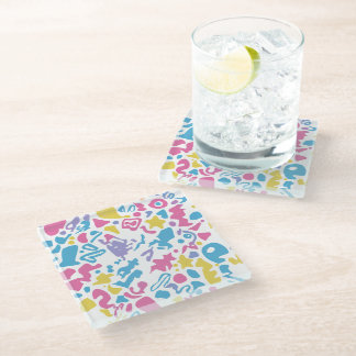 Fun pastel colourful vibrant shapes glass coaster