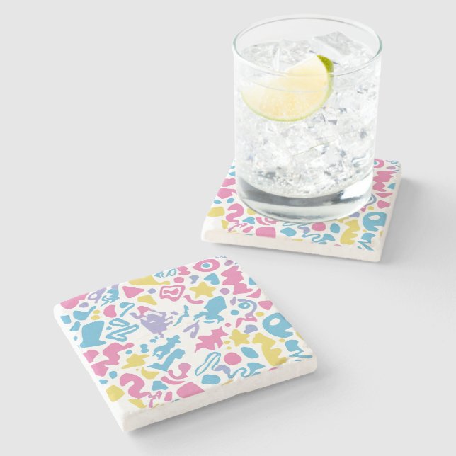 Fun pastel colourful vibrant shapes  stone coaster (Side)