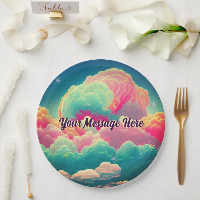 Fun Pastel Cotton Candy Clouds Paper Plate (Wedding)