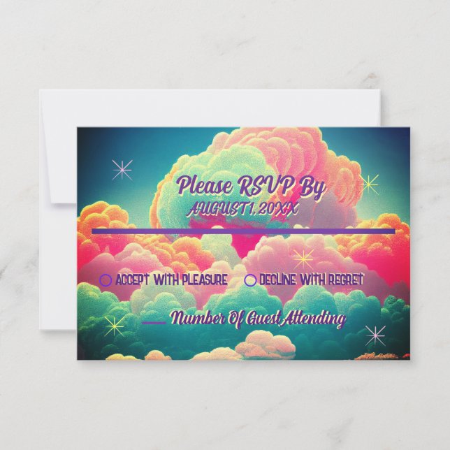 Fun Pastel Cotton Candy Clouds Wedding RSVP (Front)