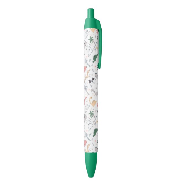 Fun Pastel Dinosaur Scene Pattern Black Ink Pen (Bottom (Vertical))