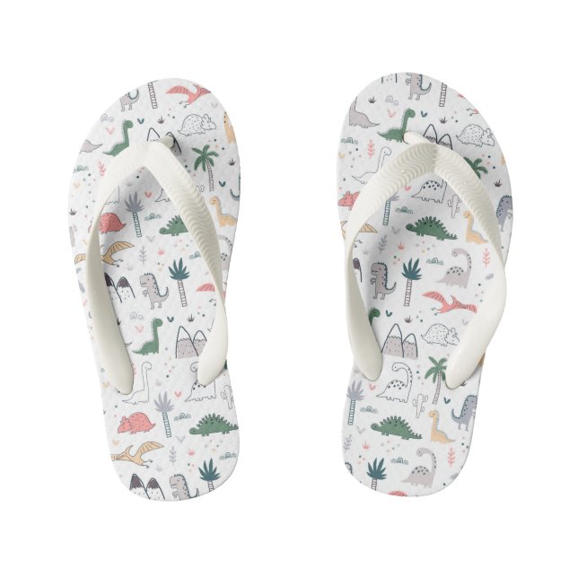 Fun Pastel Dinosaur Scene Pattern Kid's Jandals (Footbed)