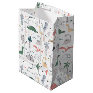 Fun Pastel Dinosaur Scene Pattern Medium Gift Bag
