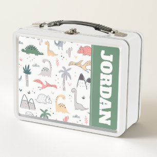 Fun Pastel Dinosaur Scene Pattern Metal Lunch Box