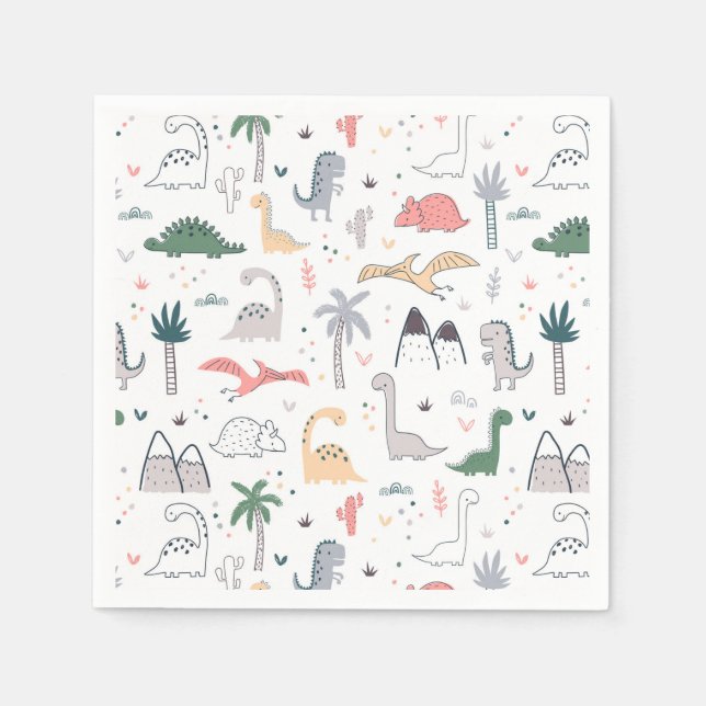 Fun Pastel Dinosaur Scene Pattern Napkin (Front)