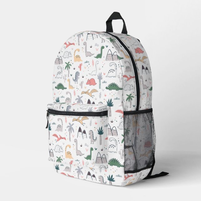 Fun Pastel Dinosaur Scene Pattern Printed Backpack (Back Corner Right)