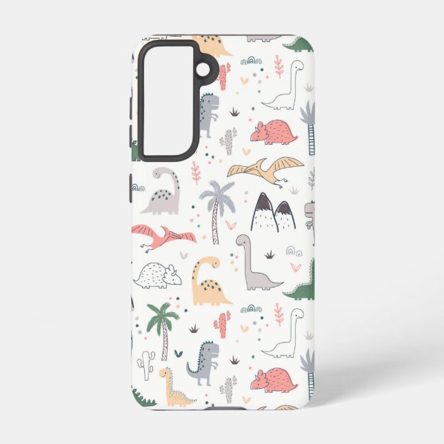 Fun Pastel Dinosaur Scene Pattern Samsung Galaxy S21 Case (Back)