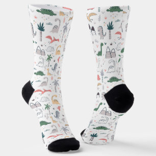 Fun Pastel Dinosaur Scene Pattern Socks