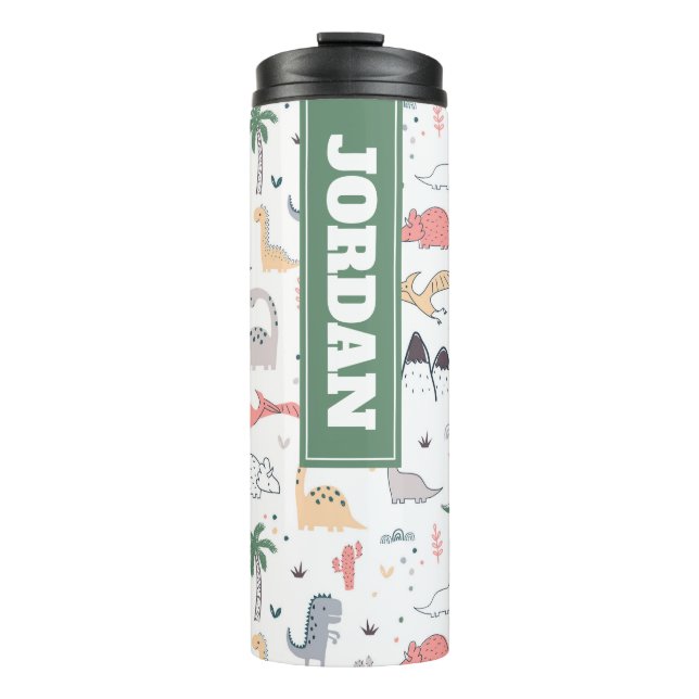 Fun Pastel Dinosaur Scene Pattern Thermal Tumbler (Front)