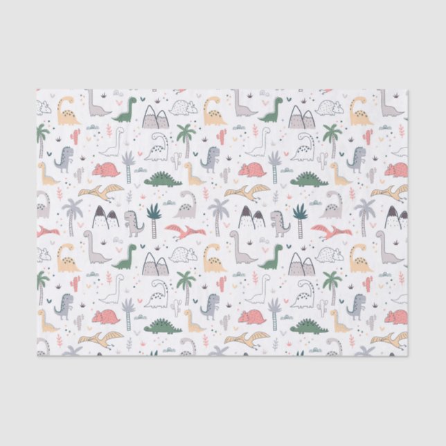 Fun Pastel Dinosaur Scene Pattern Tissue Paper (Front)