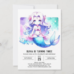 Fun Pastel Mermaid Birthday Invitation